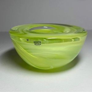 Kosta Boda Atoll lime green swirl - votive Scandinavian glass